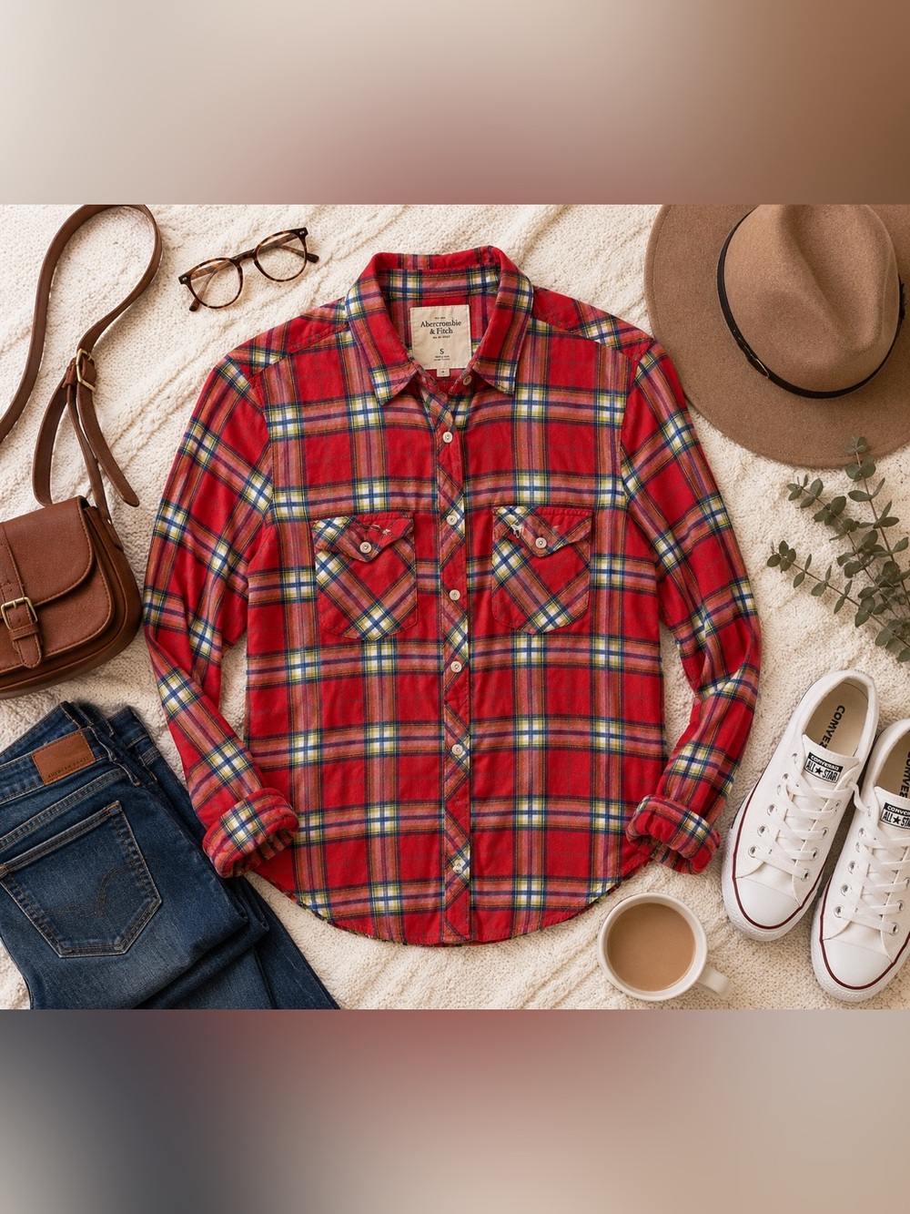 Abercrombie & Fitch Red Plaid Button-Down Shirt
